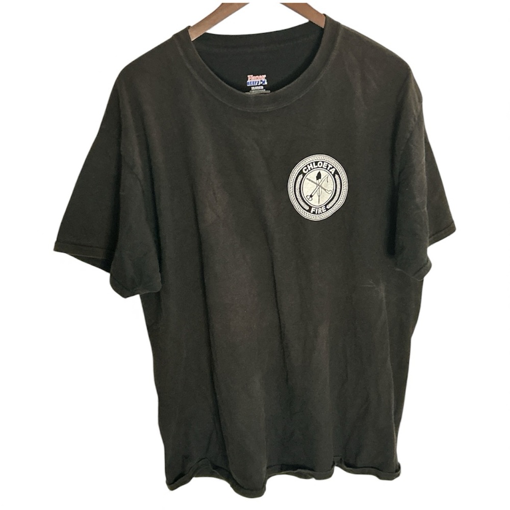 Y2K Hanes Beefy Chloeta Fire Department Tee Shirt
 Sz XL Black/White